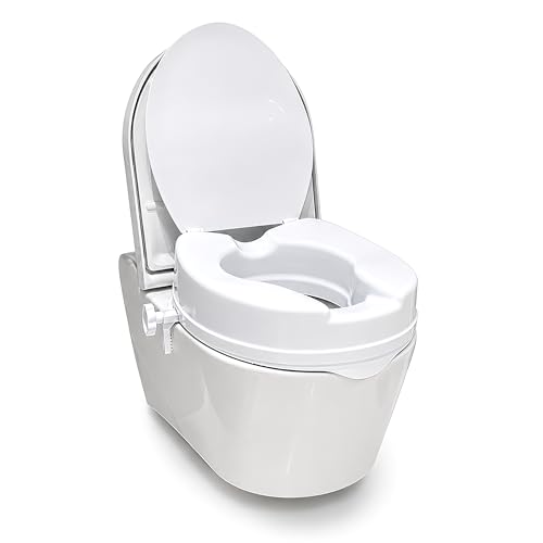 Orvian Elevador WC de 10 cm para Adultos Con Tapa. Asiento Elevador Inodoro Universal. Alzador de WC con Bloqueos Laterales, Seguro y Fácil de Instalar. Personas Mayores y Movilidad Reducida