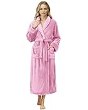 NY Threads Premium Womens Robe, Plush Fleece Long Bath Robe for Women, Fluffy Soft Women's Bathrobe, Large, Pink