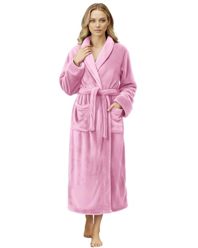 NY Threads Premium Womens Robe, Plush Fleece Long Bath Robe for Women, Fluffy Soft Women's Bathrobe, X-Large, Pink