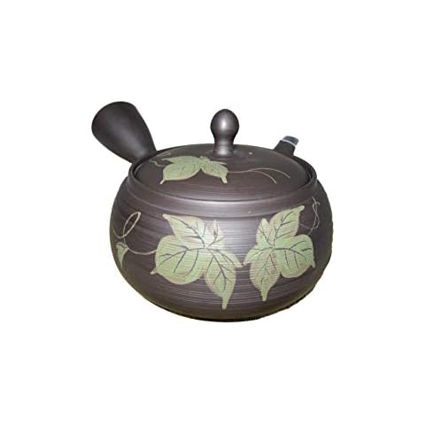 Japanese Kyusu tokoname Hand-made Clay Teapot 10.5 fl.oz. Chikushun Ivy pattern Black L441 from Japan Cover