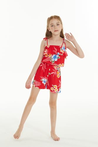Image of Matchable Family Hawaiian Luau Men Women Girl Boy Clothes in Hibiscus Red