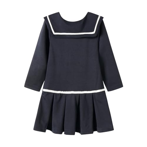 Mud Kingdom Girls Nautical Dress Sailor Collar Pleated Hem Long Sleeve 2-8 Years2