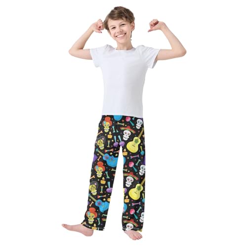 ZZXXB Skull Maraca Boys Long Pants Soft Trousers Elastic Waist Kids Lounge Bottoms with Pockets S-XL2