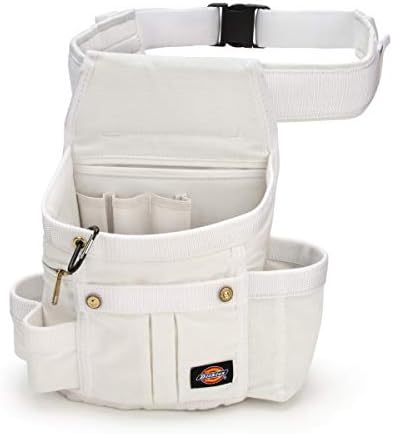 Dickies 8-Pocket Padded Tool Belt/Utility Pouch for Painters, Carpenters, and Builders, Adjustable 3-Inch Belt, Durable Canvas Construction, White