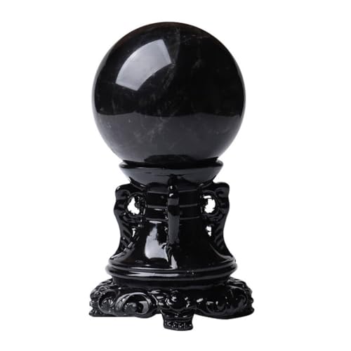 Boule d'obsidienne noire 50mm avec socle en bois pour décoration et feng shui