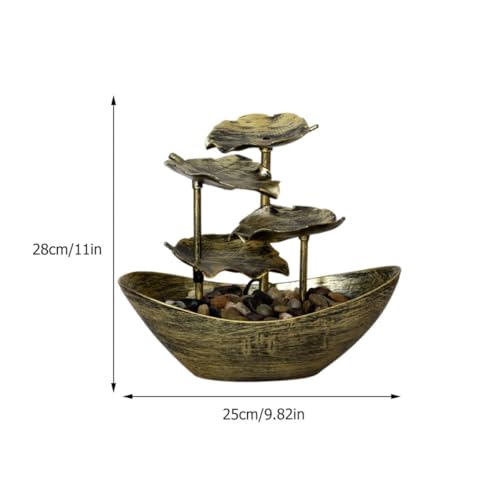 Fontaine d'eau decorative lotus dore de bureau avec cascade interieur et lumiere LED