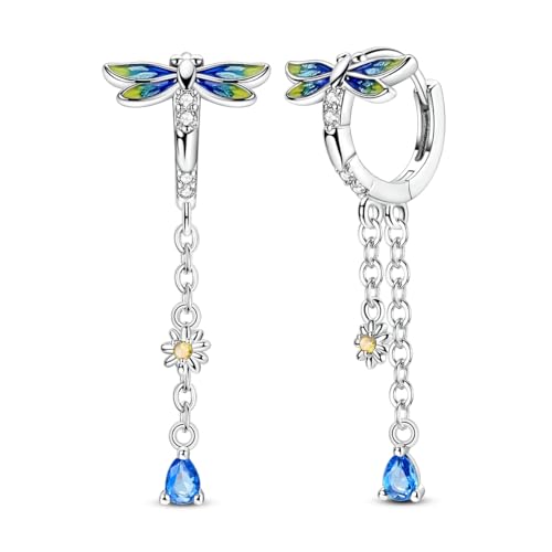 Hapour 925 Sterling Silver Dangle Drop Earrings Dangle Hoop Earrings for Women Cubic Zirconia Bow Butterfly Dragonfly Lightweight Dainty Earrings