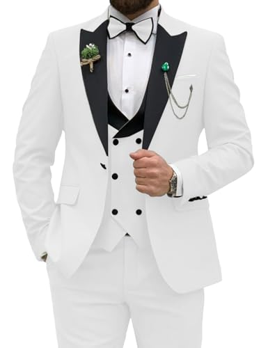 Mens 3 Piece Tuxedo Slim Fit Suit Men for Wedding Prom Men Tuxedos Blazer Vest Pants Set with Tie