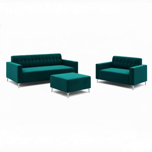 Image of SOCOZI Antonia 5 Seater Sofa Set with Ottoman | Soft Velvet Suede Fabric | Modern Design | Plush Comfort Cushions for Living Room (Greenish Teal)
