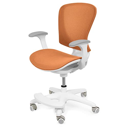 Spacetronik Silla de Escritorio Infantil, Silla Giratoria con Reposapiés para Niños 5-14 Años, Silla Ergonómica de Estudio con Respaldo y Asiento Ajustables, Altura 42-49,5 cm, Naranja