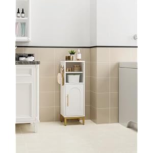 Bathroom Storage Cabinet, Corner Floor Cabinet with Door & Shelves, 2Hooks, Small Narrow Storage Organizer, Toilet Paper Cabinet for Small Space, White Bathroom Storage Cabinet Corner Floor Cabinet with Door Shelves 2Hooks Small Narrow Storage Organizer Toilet Paper Cabinet for Small Space White