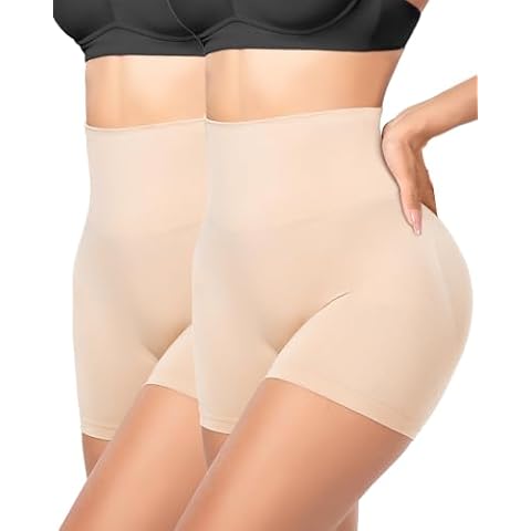BLONGW 2 Pack Shapewear for Women Tummy Control - Seamless High Waisted Body Shaper Shorts Butt Lifting Panties Thigh Slimmer,XL-2XL Nude Cover
