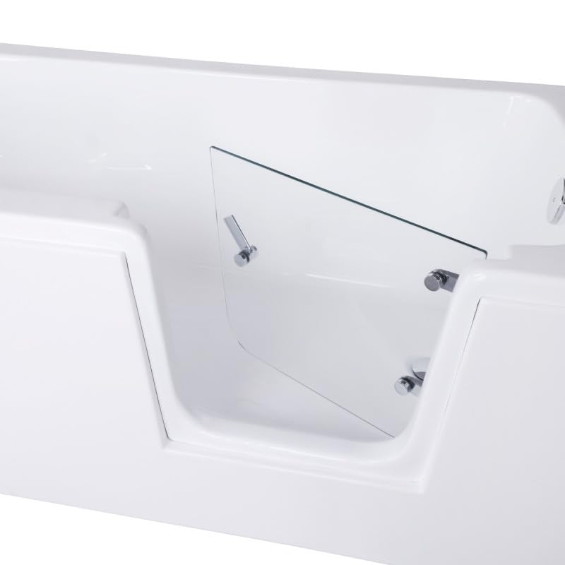 BELVIT Bañera para personas mayores, 170 x 75 cm, bañera con puerta, entrada derecha, bañera de ducha de acrílico sanitario, bañera rectangular con marco de acero inoxidable, patas ajustables en
