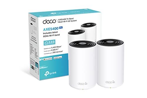 TP-Link Deco XE75 Pro AXE5400 Whole Home Tri-Band WiFi 6E Mesh System, 1× 2.5 Gbps Port + 2× Gigabit Ports, AI-Driven Mesh, cover up to 2,900 ft2, Connect up to 200 devices, HomeShield, 8K, Pack of 2