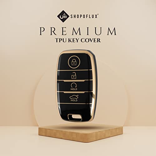 SHOPOFLUX TPU Key Cover Compatible with Kia Seltos | Sonet | Carens 4 Button Smart Key (Black)