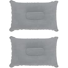 LiXiongBao 2 Pack Ultralight Inflatable Pillow Small Squared Flocked Fabric Air Pillow for Beach Hiking,Camping,Traveling,Napping,Desk Rest,Neck &Lumbar SupportGray