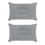 2 Pack Ultralight Inflatable Pillow Small Squared Flocked Fabric Air Pillow for Beach Hiking,Camping,Traveling,Napping,Desk Rest,Neck &Lumbar Support(Gray)