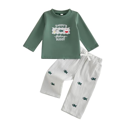 Tinysage Toddler Baby Boy Outfit Fashionable Football Embroidery Long Sleeve Pullover Sweatshirt Pants 2 Pcs Set Fall Winter (Army Green 1, 6-12 Months)
