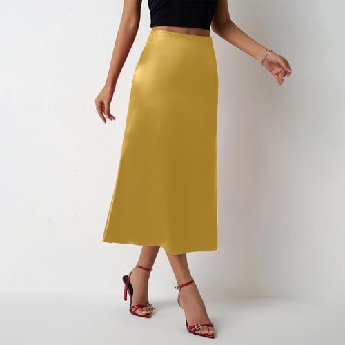 Women's Satin Skirts Dressy Casual 2025 Fall High Waisted Midi Long Skirt Flared Elegant Skirt for Cocktail Wedding4