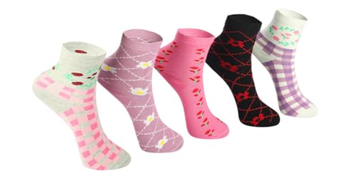 Image of Kids Girls Socks | Soft Cotton, Comfortable, Multicolor Printed Socks for Girls - Pack of 5 Pairs