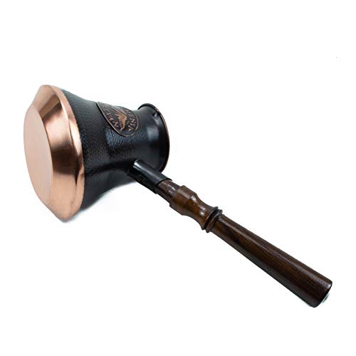 Handmade Armenian Coffee Pot 21 Fl Oz - Copper Jazva Ararat - Turkish Arabic Greek Cezve Jezve Ibrik Turka Jazve Maker - Wooden Handle - (7 Cup (21 Us Fl.oz)) #TOP4