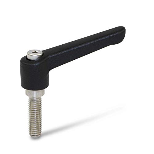 Image of Nylon Black Metric Adjustable Handle, S /S Threaded Stud, 45mm Length, 35mm Height, M5 x 0.8mm Thread, 16mm Thread Length (Pack of 2)