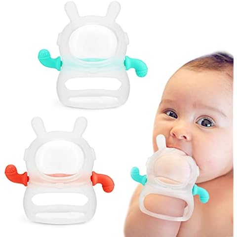 zootop Teething Toys for Babies 2 Pack Silicone Baby Teether BPA Free Teething Ring Teething Mitten for Babies 0-36M Transparent Rabbit Baby Chew Toys for Soothing Pain Relief(Blue+Orange) Cover