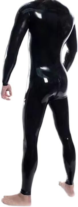 Shoulder Zip Latex Men Catsuit Black Rubber Bodysuit Handmade Clothing