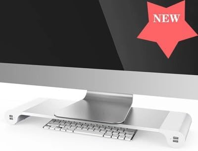 Aluminum Alloy Desktop Monitor Stand Space Bar Non-Slip Laptop Stand Riser with 4-Ports USB Charging for iMac, MacBook Pro, Air (US) image 2