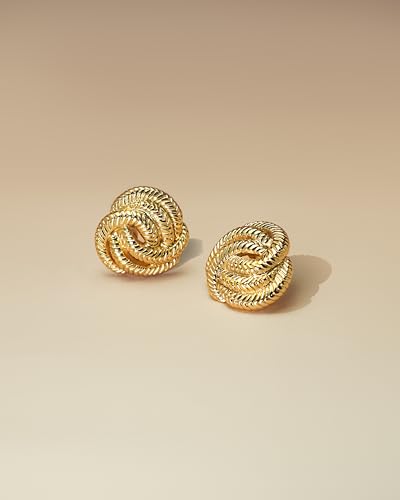 Gold Button Spiral Statement Earrings for Women by SNGIA, Round Handmade Chunky Trendy Summer Studs Jewelry Gifts, Swirl Thick Beachy Geometric Fashion Drop Accessories, Vintage Twisted Circle Nickle Free Floral Dangling Earrings.3