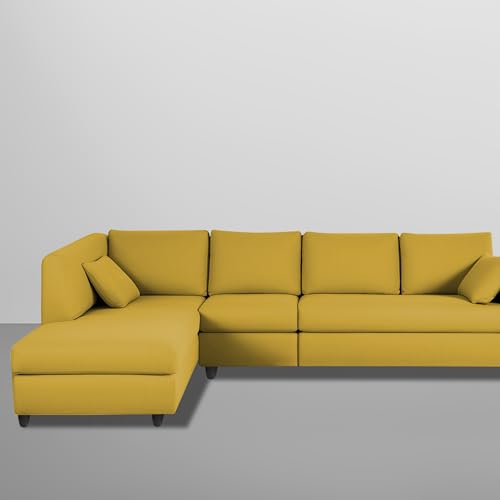 Image of Florian LHS 6 Seater L Shape Sofa Set for Living Room (Yellow Fabric) Premium Fabric Sofa