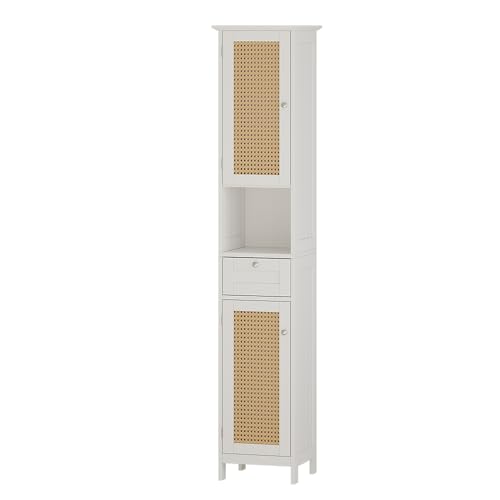 Vicco Badschrank Rosario, Weiß, 32 x 170 cm mit 2 Türen und Schublade, zur Aufbewahrung von Badutensilien und Handtüchern