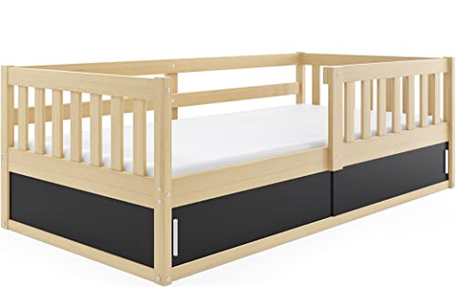 Interbeds Lit Enfant Smart 80x160 avec sommier à Lattes et Coffre sous Le lit Structure très Stable Confortable Fonctionnel Lit Simple (Bois)