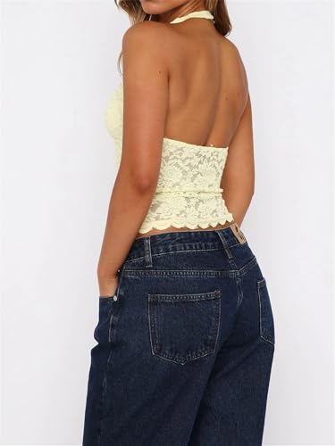 Lace Halter Going Out Tops for Women Sexy V Neck Sleeveless Backless Y2K Shirts Trendy 2025 Summer Cropped Tank Tops4