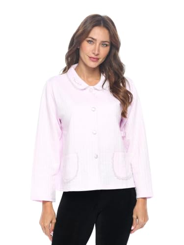 Casual Nights Womens Soft Bed Jacket Button Front Long Sleeve Sleep Top with Pockets - Lilac Purple - XX-Large