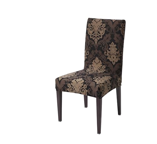 Image of Dining Chair Covers Set of 1, Stretchable Removable Washable Anti-Slip Universal Fit Printed Polyester Spandex Slipcovers (Brown Mint)
