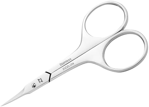 ZIZZLON Cuticle Scissors Extra Fine Curved Blade, Extra Slim Scissors for Cuticles Care Professional Manicure Small Scissors with Precise Pointed Tip Grooming Blades, Eyebrow, Eyelash, and Dry Skin
