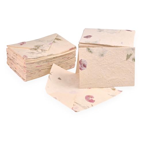 Image of Kathmandu Valley Co. 50 Vintage 4x6 Handmade Lokta Paper Nepali Cherish Greeting Cards & Matching Decorative Flower Petal Envelopes. Folded blank cards. Handmade In Nepal. (Forest Wanderer)