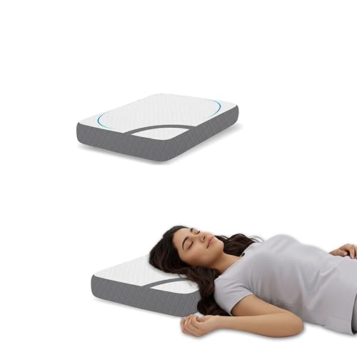 Image of Ergonomic Contour Pillow, 50x30x6 cm Memory Foam Cervical Support for Neck Relief, Breathable White & Grey Jacquard Case, Orthopedic Bedding for Stiff Shoulders and Snoring Comfort