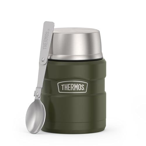 Image of THERMOS Stainless King Vacuum-Insulated Food Jar with Spoon, 16 Ounce, Matte Army Green