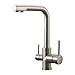 Grifo de cocina de 3 vías Grifo de cocina Grifo de filtro de agua para agua potable Fregadero de cocina Grifo mezclador 3 en 1 de alta presión de 2 manijas,el pico se puede girar 360°,latón cepillado