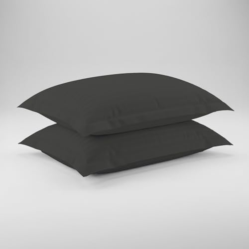 Image of LINENWALAS Cotton 300 TC King Large Size Pillow Cover | 2 cm Sateen Stripe Design | Cloud-Soft, Breathable & Skin-Safe | Oeko-TEX Certified Hotel-Style Bedding (20x36 inch, Set of 2, Dark Grey)