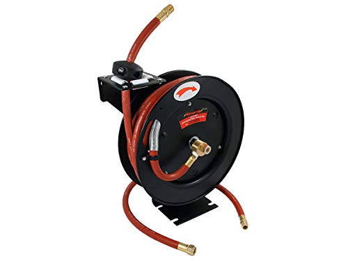 Neilsen CT1056 30ft Air Hose Reel 3/8in x 30ft Auto-Retractable Air Line Hose Reel 3/8in Diameter Fitting 300psi Working Pressure Spring Powered Auto Rewind