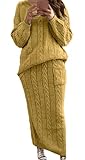 CHARTOU Women's Winter Chunky Cable Knit Long Skirt 2 Piece Outfit Sweater Sets (Medium, Mustard)