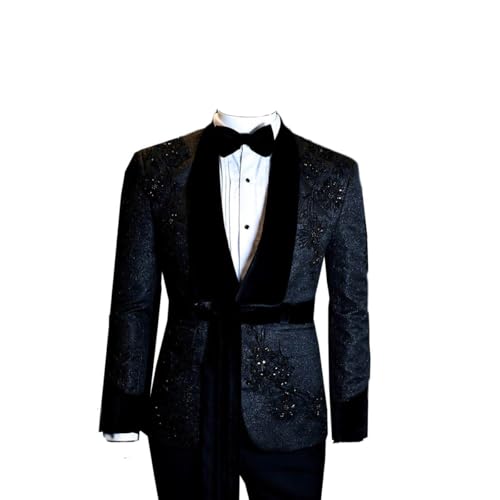 Men's Rhinestone Shawl Lapel Tuxedo Jacket, Single Breasted, Dual Vents, 2 Flap Pockets