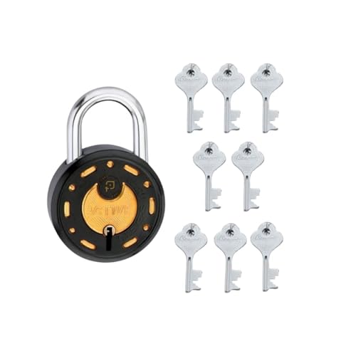 Image of Azco Round Locks Multiple Keys Padlocks 52mm 65mm Steel Levers Double Locking, Strong Hardened Shackle Lock and Key for Home Door Shutter Shop Office Main Gate (8 Keys Black 50mm Pack of 1)