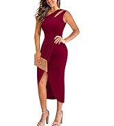 Hocuos Women's Dresses Sexy One Shoulder Cutout Asymmetrical Sleeveless Wrap Split Ruched Bodycon...