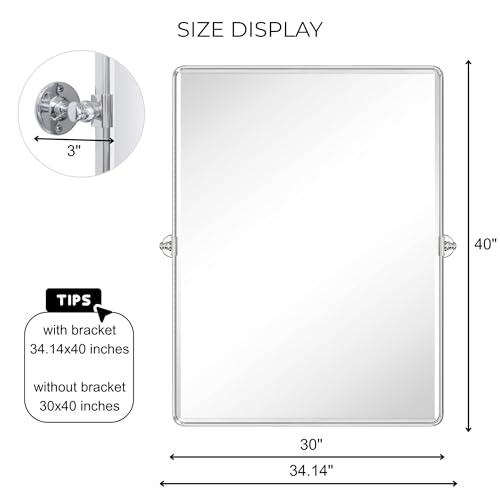 Image of TEHOME Pivot Mirror Chrome Tilt Bathroom Vanity Mirror Large Metal Framed Rectangle Tilting Beveled Vanity Mirrors for Wall, Vertical Hanging, Overall 34.14 x 40 inches (Mirrror 30 x 40 inches)
