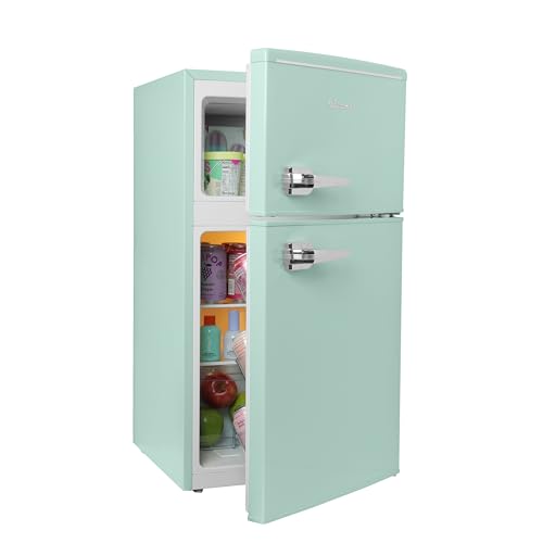 Image of Avanti Mini Fridge with Freezer Retro Design Compact Refrigerator for Home Office or Dorm, Features Dual Doors Removable Shelves Manual Defrost and Mechanical Adjustable Temp Control, 3.1-Cu.Ft, Green