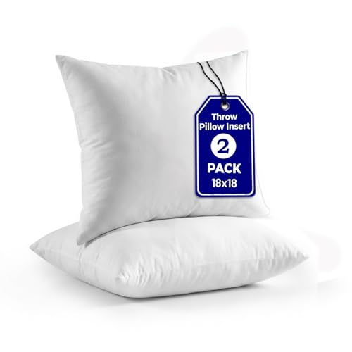 QUBA LINEN 18 x 18 Throw Pillow Insert - Pack of 2 White, Down Alternative Pillow Inserts for...
